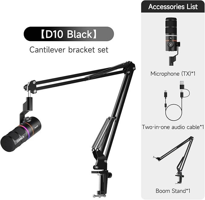 COMICA EJoy D10(A) USB/XLR Dynamic Gaming Microphone – Boom Arm Mic with Noise Cancellation Real-Time Monitoring Muting RGB Professional Studio Mic for Gaming Streaming Podcast Recording (Black)