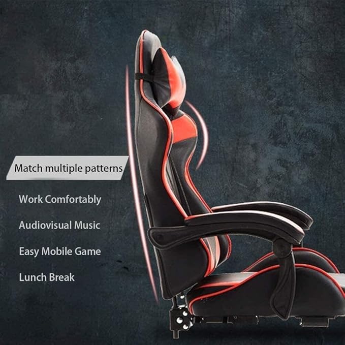 Ergonomic Gaming Chair with Massage Function Adjustable Height Lumbar Support Reclining PU Leather Office Chair