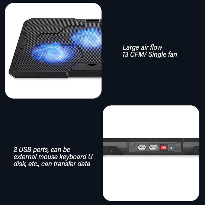 Laptop Cooling Pad with Adjustable 3Speed Fan Double USB Port Nonslip FeetLaptop Radiators Rapid Heat Dissipation