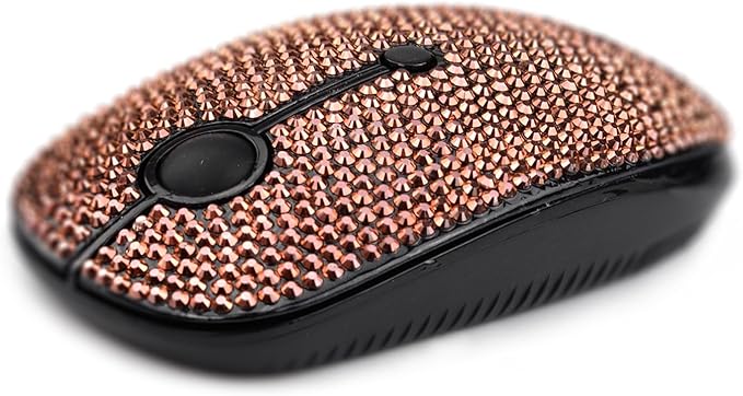 WONGS Luxury Austrian Bling Crystal Diamond Rhinestone USB Slimline Flat Wireless Mouse with 3 Adjustable DPI Sparkly Flat Mice for Laptop PC Notebook Gifts - Rose Gold