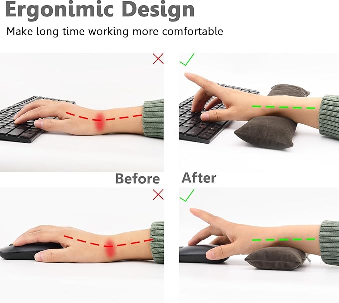 Keyboard Mouse Wrist Rest Bean Bag Set Ergonomic Wrist Rest for Keyboard and Mouse Filled Ergo Beads for Laptop Desktop Computer (Dark Brown)