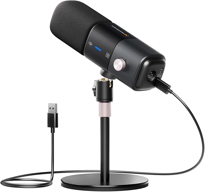 NearStream AM25X Gen2 XLR/USB Condenser Microphone with Noise Canceling/Volume Control/Headphone Jack/Mute Podcast Microphone for PC/Audio Mixer Desktop Mic for Stream/Podcast/Gaming/Music Record