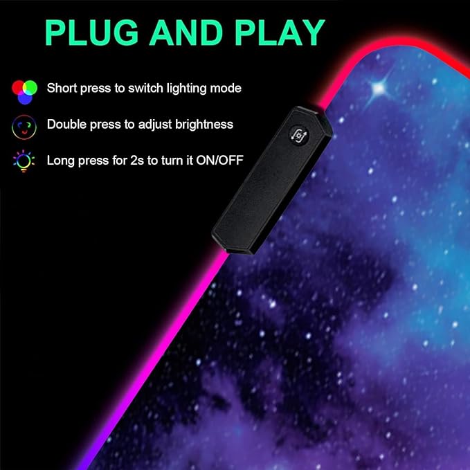 RGB Gaming Mouse Pad with Coffee Coaster Blue Galaxy Nebula Horse Design XXL Large Glowing LED Mousepad Anti-Slip Rubber Base Computer Keyboard Desk Mouse Mat 31.5 X 11.8 Inch