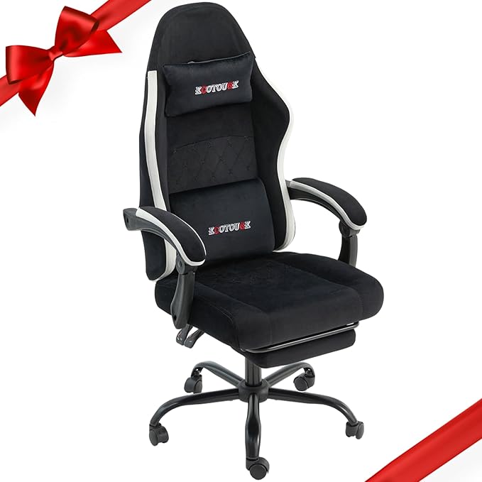 ECOTOUGE Fabric Gaming Chair Video Game Chair with Footrest and Lumbar Support Adjustable Height Home Desk Office Chair Ergonomic Comfort Gamer Chair with High Back Black