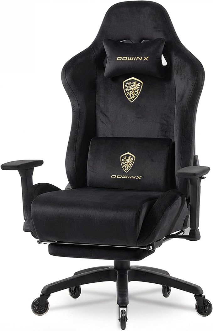 Dowinx Big and Tall Gaming Chair with Suede Fabric Breathable Game Chairs for Adults with Oversized Thick Seat for 440lbs Ergonomic Gamer Chair for Streaming &amp Long Gaming Sessions Black