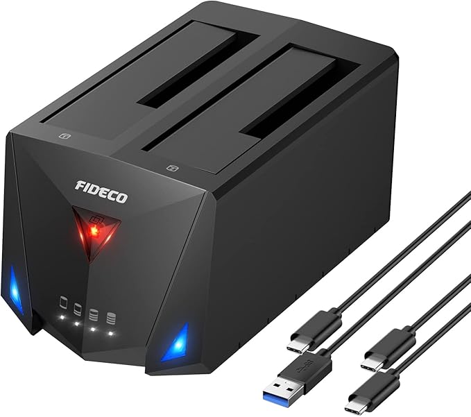 FIDECO USB 3.2 Gen 1 to Hard Drive Docking Station Hard Drive Dock for 2.5 or 3.5 inch SATA I/II/III HDD SSD with Hard Drive Duplicator/Offline Clone Function and 2 USB Cables Support UASP