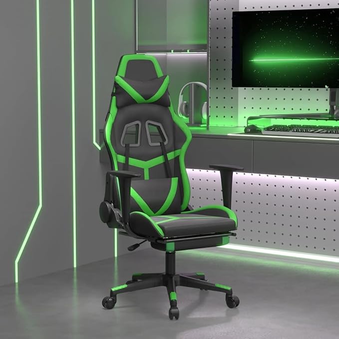 Ergonomic Gaming Chair with Adjustable Height Lumbar Support Swivel Function Footrest for Office Desk Game Room
