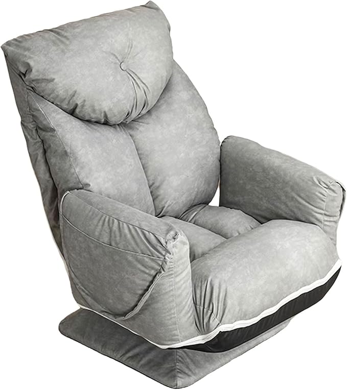 Meditation Chair with Arms Steel Frame Support and Tech Fabric Fold Out Chair Bed Chassis Can Rotate Freely 360 Degrees Backrest Can Be Adjusted in 3 Levels(Gray)