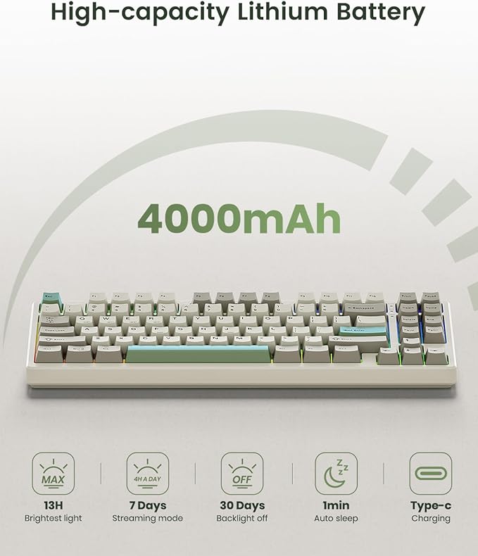 KN85 Wireless Mechanical Gaming Keyboard 75% Layout with RGB Backlit Custom Hot Swappable Creamy Sound Bluetooth/2.4GHz/USB-C Compatible with Windows/Mac/PC (Industrial GrayLinear Switch)