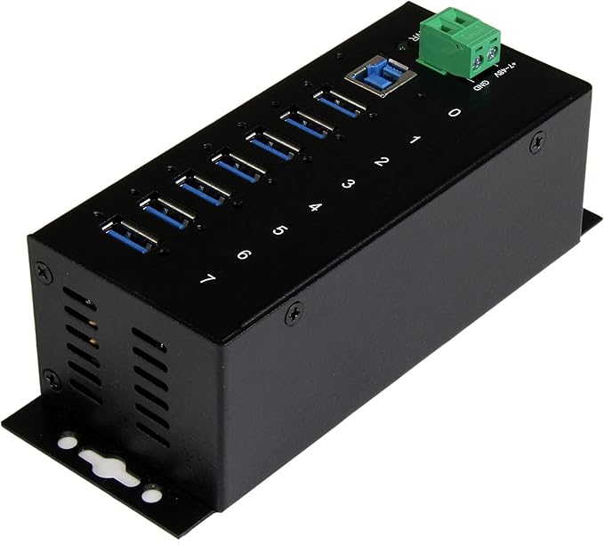 StarTech.com 7-Port USB 3.0 Hub - 5Gbps - Metal Industrial USB-A Hub with ESD Protection &amp 350W Surge Protection - Din Rail Wall or Desk Mountable - TAA Compliant USB Expander Hub (ST7300USBME)