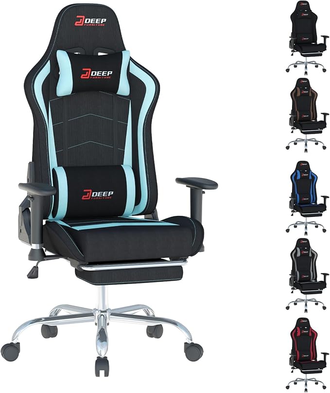 Fabric Gaming Chair Skin-Friendly and Breathable Manufactured by A Reputable Manufacturer Safe and Stable Specially Designed for Gaming.with Footrest Mg(1005-LightBlue)