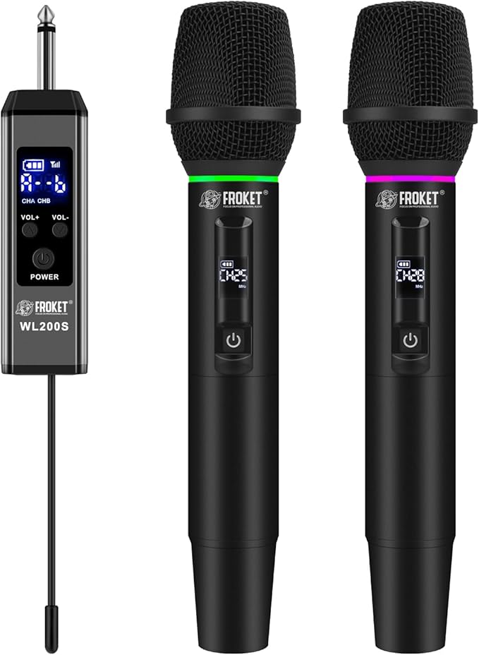 Dual Wireless Handheld Microphone System with RGB Lights 2.4G Stable Transmission 99 Channels Heart-Shaped Pickup for Karaoke Stage Performance Vocal Concert