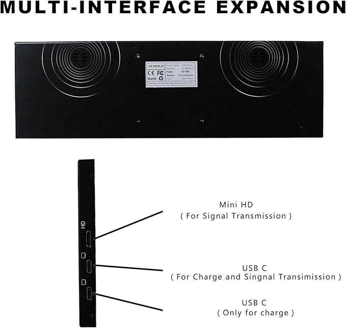 VSDISPLAY 14.5 Inch 2K 2560x720 LCD Monitor Touch Panel 14.5'' Stretched Bar Display with USB-C Video Input for Gaming/PC/Laptop/Computer Monitoring Extra Secondary Screen