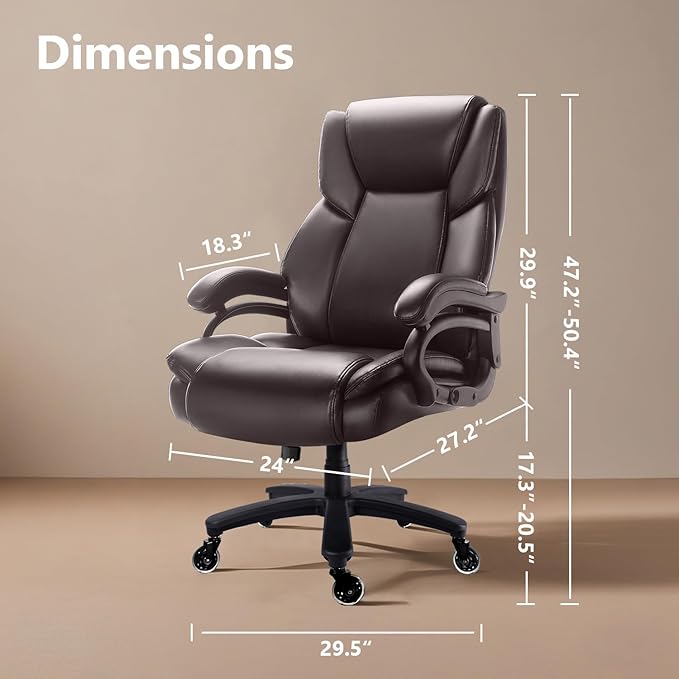 Waleaf 600lbs Big and Tall Office Chair Heavy Duty Chair for Heavy People Adjustable Ergonomic Lumbar Support Executive Chair Large High Back and Quiet Rubber Wheels