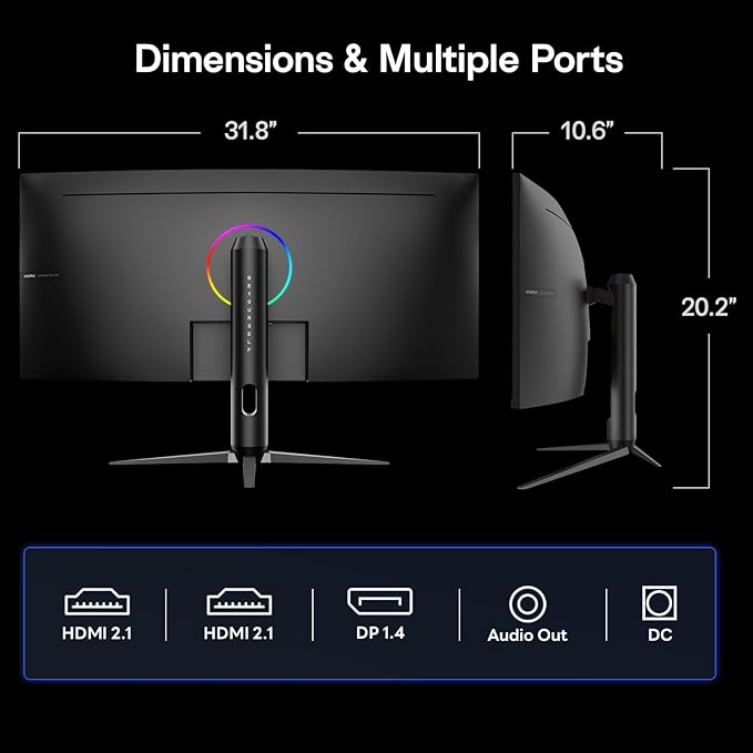 KOORUI 34 inch 240Hz Ultrawide Curved Gaming Monitor 3440x1440P 21:9 Display 1500R Curvature. 1MS PIP/PBP Support Adaptive Sync DP HDMI PS5Vesa