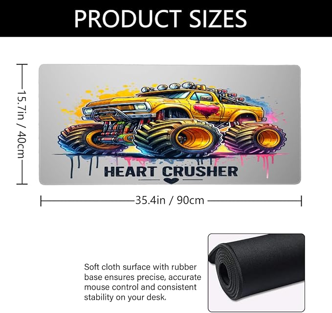 Yellow Car Truck Large Mouse Pad Gaming Mousepad Desk Mat for Desktop Computer Keyboard Waterproof Mouse Mat Desk Pad with Non-Slip Base for Game School Office Home 35.4 x 15.7