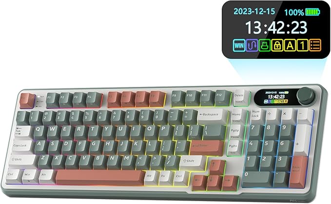RK ROYAL KLUDGE S98 Mechanical Keyboard w/Smart Display &amp Knob Top Mount 96% Wireless Mechanical Keyboard BT/2.4G/USB-C Hot Swappable Software Support Creamy Sounding 98 Keys