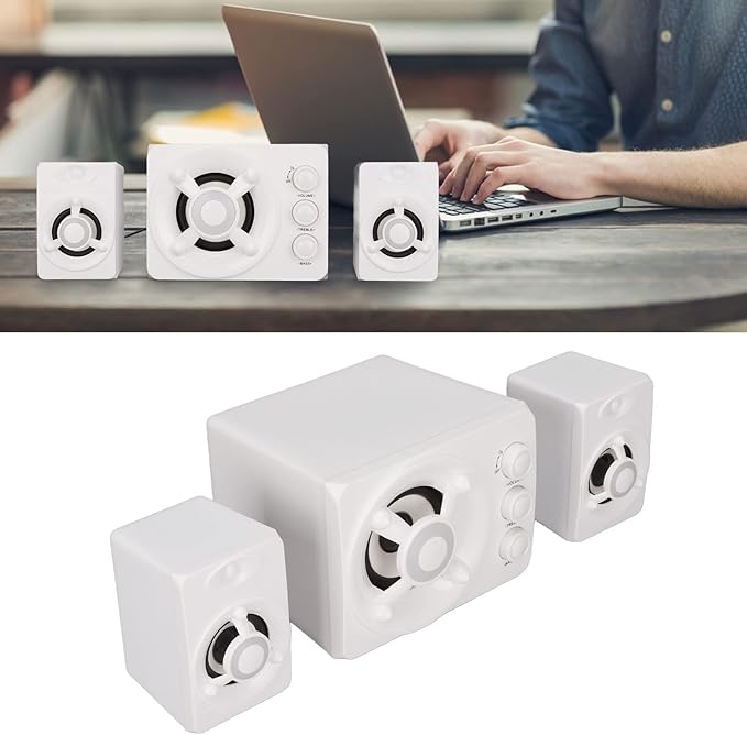 Zunate Computer Speakers USB Powered Small PC Speakers Stereo Subwoofer Multimedia Wired Speaker with RGB LED Light for PC Laptop (New Version White)