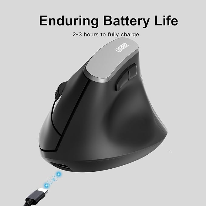 Uineer Vertical Mouse WirelessBluetooth Mouse with BT5.0/4.0/2.4G Rechargeable with Battery IndicatorErgonomic Design for Comfort and Reduced Wrist Strain Ideal for HomeOffice UseMatte Black
