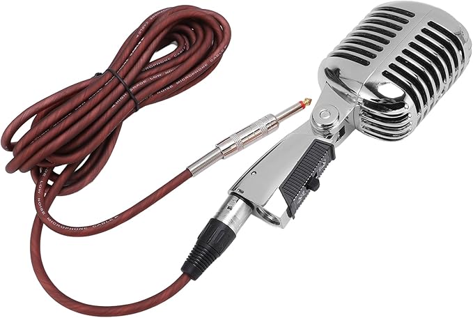 Dynamic Microphone with Cardioid Pickup Pattern Retro Stage Mic Adjustable Swing Mount for Optimal Recording Zinc Alloy Construction for Durability Ideal for Live Performances (Silver)