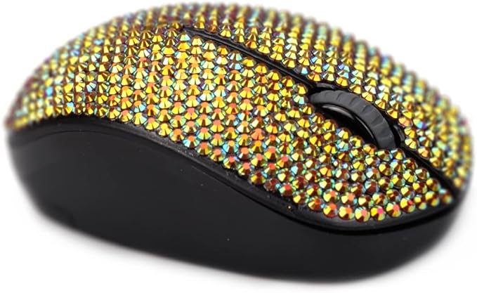 SA@ Luxury 6 Colors Bling Crystal Rhinestone 2.4G Wireless Mouse for Laptop Notebook PC Computer MacBook Gifts for The Office (Gold Colorful)