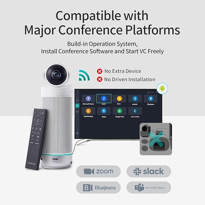 KanDao Meeting S - 1080P Video Conference Camera for PC/Mac/Desktop with Built-in Android System Face Recognition and Audio-Based Tracking Compatible with Teams Skype Zoom