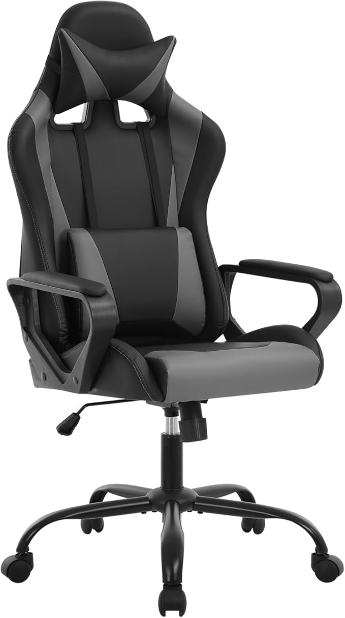 Gaming Chair Ergonomic Office Chair Desk Chair with Lumbar Support 360 Swivel &amp Rolling Computer Chair for Adults PU Leather Racing Style Supports 250lbs(Grey)