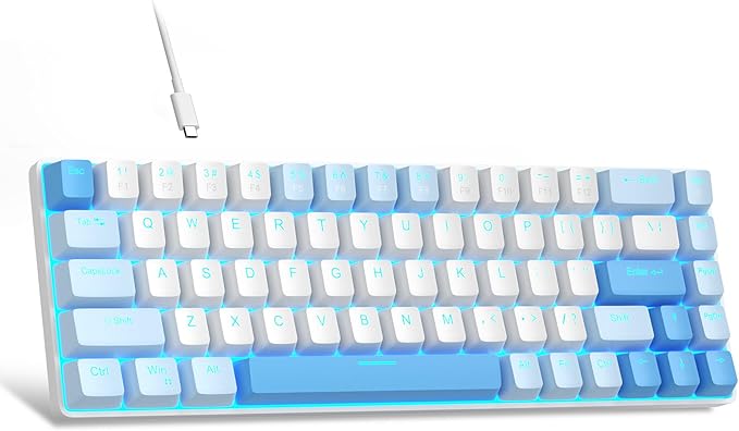 MageGee Portable 60% Mechanical Gaming Keyboard MK-Box LED Backlit Compact 68 Keys Mini Wired Office Keyboard with Red Switch for Windows Laptop PC Mac - Sky Blue