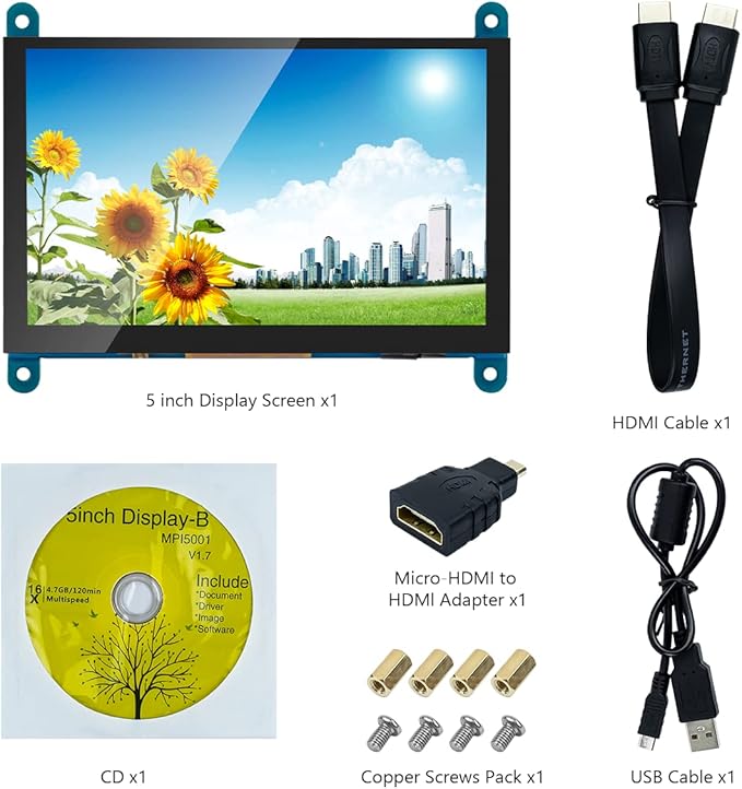 5 Inch IPS LCD Touch Screen Display Panel 800×480 Capacitive Screen HDMI Monitor for Raspberry Pi 5/4/3 BB Black Windows 10 8 7