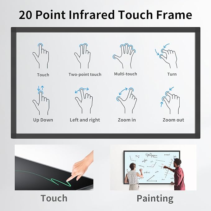 50 Inch 20 Points Infrared Touch Frame Interactive USB Interface IR Touch Screen Overlay Use Driver Free Intelligent Suitable for Digital Signage