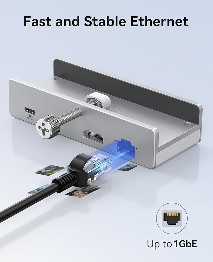 ORICO Clip Docking Station 8-in-1 Clamp USB C Hub with 4K@60Hz HDMI 100W PD Gigabit Ethernet 4xUSB Port AUX 10Gbps Clamp Docking Station for Laptop MacBook PC (Adapter Not Included)