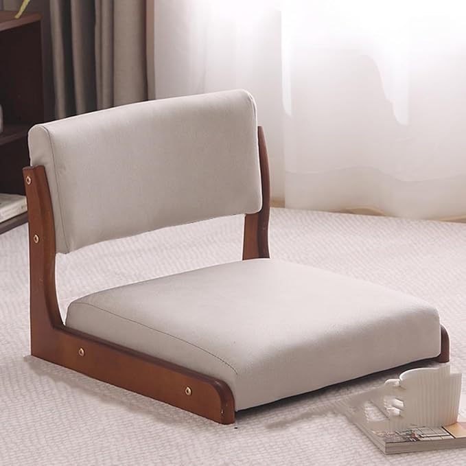 Floor Chair with Back Support for Adults Wood Floor Gaming Chair Video Game Chairs Lounger Japanese Floor Chair Meditation Floor Seat for Bay Window Living Room(/BeigeStyle 1)