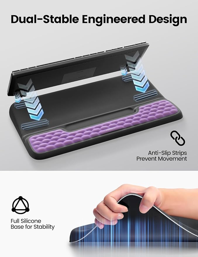 Vaydeer Keyboard Stand and Mouse Pad Set with Wrist Rest Computer Wrist Support Pad Soft Memory Foam Desk Cushion Ergonomic Keyboard Riser Holder Lift with Wrist Support for Office Gaming Red