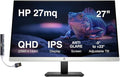 HP 27 QHD IPS Monitor with 5ms Response Time Anti Glare Flicker Free VESA Mount (100 x 100 mm) VGA HDMI &amp Dockztorm USB Port Expander Black/Silver Color