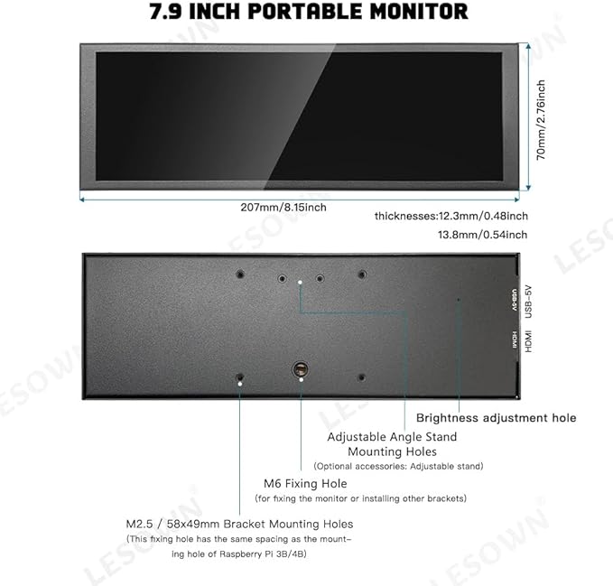 7.84 Inch Mini Screen CPU GPU Data Temp Monitor PC Case Sensor Panel Display HDMI 400x1280 IPS USB Small Long Stretched Bar Monitors for Laptop Aida64