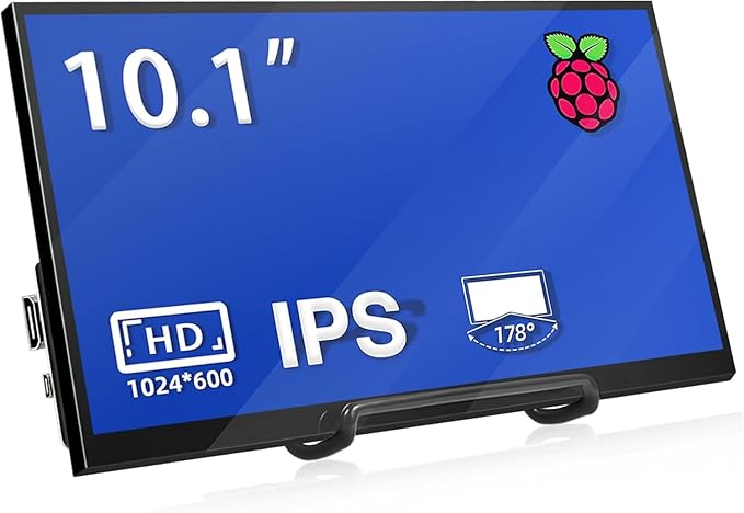 HMTECH 10.1 Inch Raspberry Pi Screen HDMI Monitor 1024x600 LCD Display 16:9 IPS Screen for Raspberry Pi 5/4/3/2/B/B+ Win11/10/8/7 Free-Driver Non-Touch