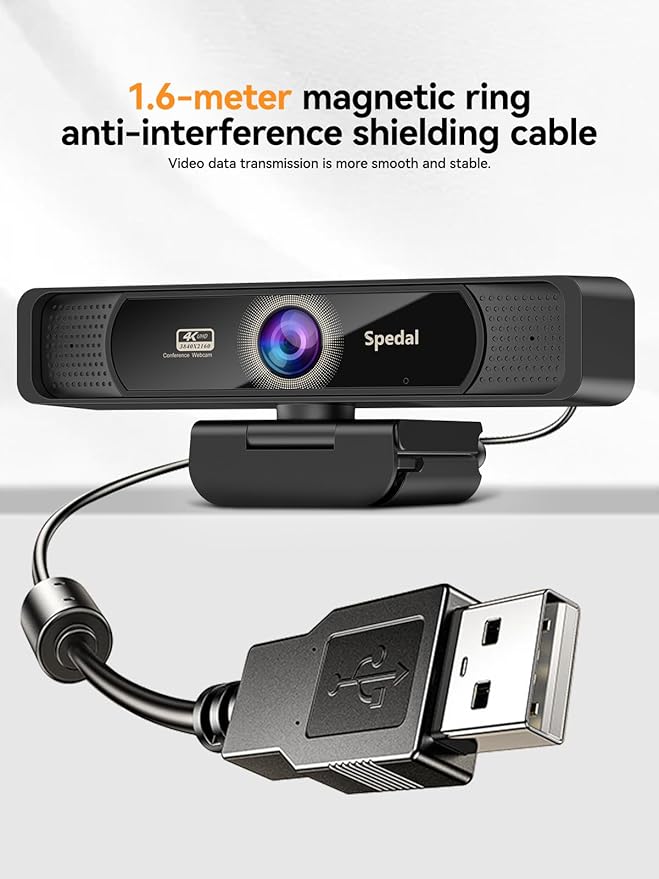 Spedal 4K Webcam with Tripod Wide Angle 120° USB Webcam Sony 1/2.8 Sensor Dual Microphones Remote Control Auto Focus for Video Conferencing Online Meetings Streaming Zoom &amp Teams