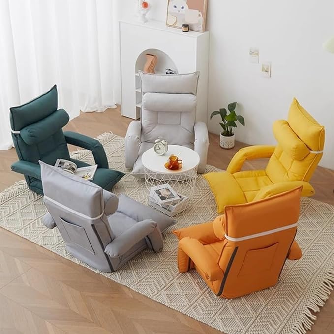ELEFOCUS Adjustable Floor Chair Sofa Bed - Foldable Lazy Sofa with Pillow Armrests Perfect for Gaming Home Office Seating(Orange)