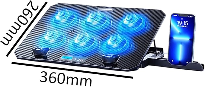6 Quiet Fan Laptop Cooling Lighting Adjustable Foldable Cooling Pad LED Light Fan with 2 USB Port Phone Holder Travel Accessory