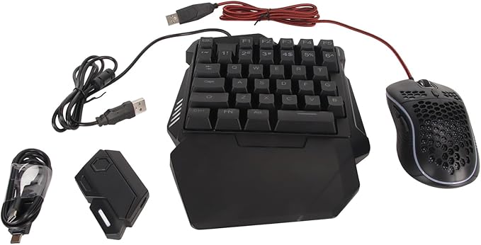 One Handed Half Gaming Keyboard and Mouse Combo with Keyboard Mouse Converter Support One Key Auto or Function for FPS FTG Games
