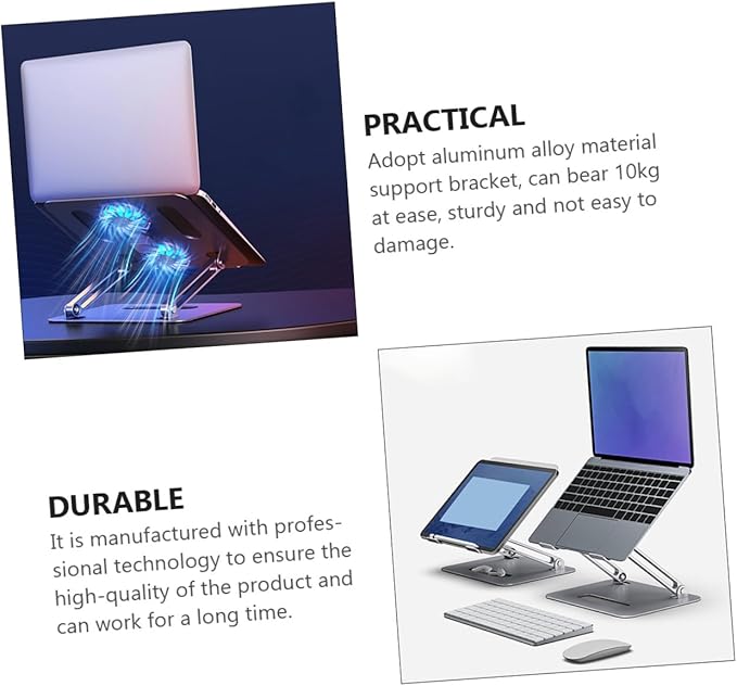 Adjustable Aluminum Alloy Laptop Cooling Stand with Dual Fans Quiet Ventilated Cooler Pad for Gaming and Office Notebooks Foldable Height-Adjustable Silver Cooling Rack
