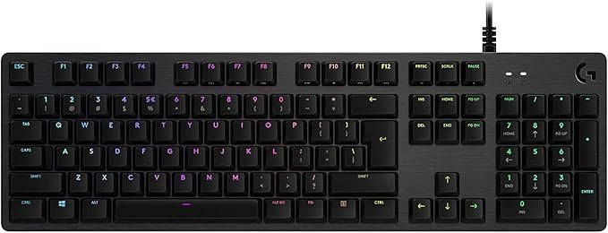 Logitech G512 Lightsync RGB Mechanical Gaming Keyboard Carbon English Layout GX Blue Switch Brushed Aluminum Case USB Pass Through 920-008936 (Renewed)