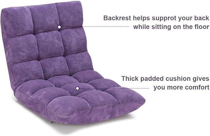 Purple Adjustable 14-Position Folding Floor Chair Gaming Lazy Sofa Chair Cushioned New