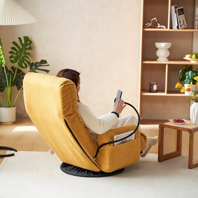 Adjustable Head and Waist Game Lounge Chair in The Living Room 360 Degree rotatable Sofa seat Chair Deck Chair5 Different Angles Adjustable Lounge Sofa Chair for Bedroom Office (Yellow)