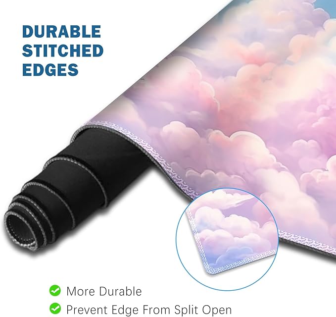 ToLuLu Large Mouse Pad Desk Pad Set Wrist Rest Support Desk Mat for Keyboard and Mouse 4PCS 35.4”x15.7 XXL Giant Mouse Pad Non-Slip Base Stitched Edges Mousepad for Home Office Dreamy Clouds