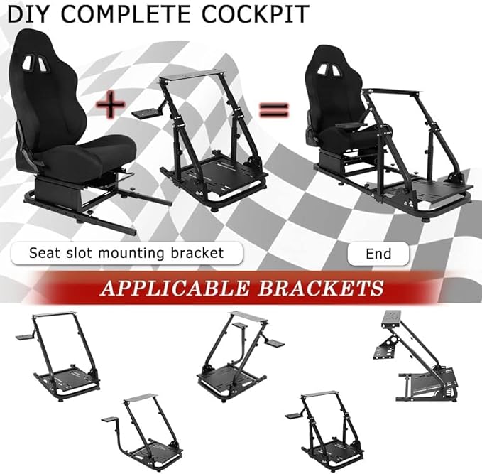 Racing Rear Seat Stand for Steering Wheel Mount to Expand into Gaming Simulator Cockpit with Black Double Locking Slides Ergonomic Breathable Driving Race Chair Fit for Marada Minneer