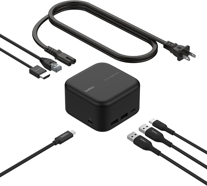 Belkin Connect USB-C 6-in-1 Core GaN Dock 130W Multiport Docking Station w/ 96W PD to Peripherals USB-C USB-A Gigabit Ethernet &amp HDMI 4K Ports for Gaming MacBook Pro PC Laptops &amp Chrom