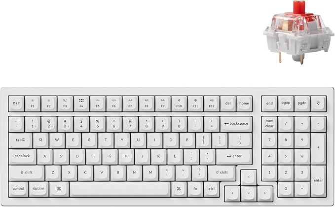 Keychron K4 Pro QMK/VIA Bluetooth Wireless Mechanical Keyboard 96% Layout Custom Programmable Gaming Keyboard with White Backlit Hot-Swappable K Pro Red Switch for Mac Windows Linux - White