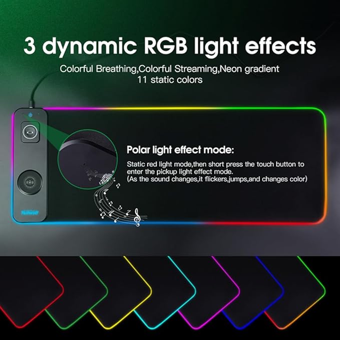 3-in-1 Wireless Charging RGB Gaming Mouse Pad 800x300mm 10 LED Light Modes Non-Slip Rubber Base USB Compatible with PC