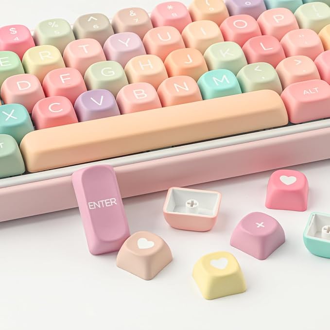 PBT Keycaps 126 Keys MOA Profile Cute Keycap Dye-Sublimation Rainbow Candy Keycaps Set Custom Keycap for Cherry Gateron MX Swithes Mechanical Keyboards (Only Keycaps)